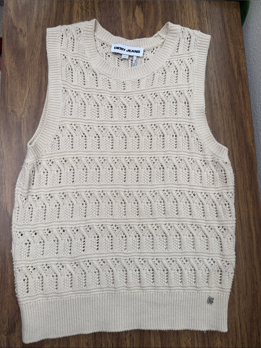 DKNY Jeans Cream Knit Sleeveless Sweater Vest